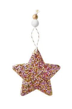 Christmas toy star shape with multicolor sparkles isolated on a white background Stock Illustration