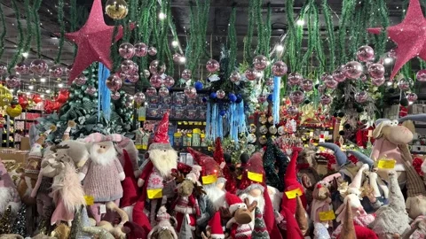 Christmas toy store decorations and gnome dolls Stock Footage 320128065