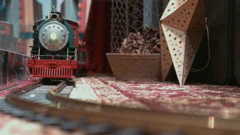 Christmas Toy Train Decor passing by Stock-Footage 240609971