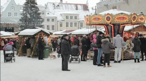 Christmas train and winter fair Stock Footage 16708965