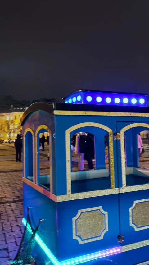 Christmas train on Saint Sophia Square, creating a joyful holiday atmosphere Stock Footage 324804489