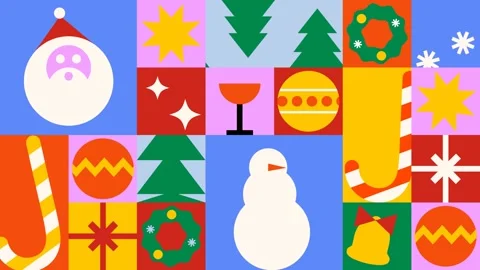 Christmas transition for checkered pattern with geometric minimal holiday icons Stock Footage 345744954