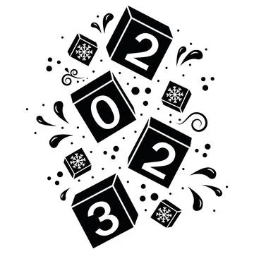 Christmas tree with 2023 and pattern, vector illustration black template Stock Illustration