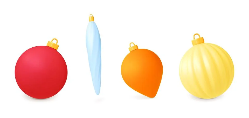 Christmas tree 3d balls, render toys for new year fir tree. Isolated ball Ilustração Stock