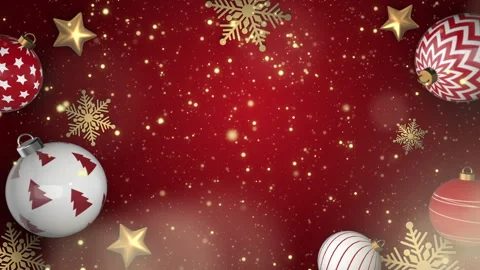 Christmas tree 3D decorations, balls, gold stars on red animated background Stock Footage 256943292
