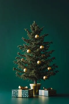 Christmas tree 3d rendering Decorated Christmas tree with parcels. High qu... Stock Photos