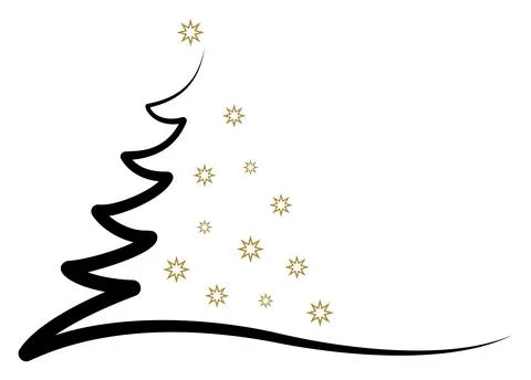 Christmas tree. Abstract tree in Black with gold stars. White background. Stock Illustration