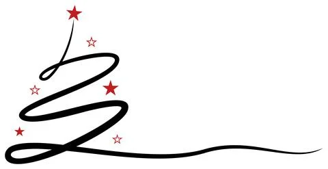 Christmas tree. Abstract tree in Black with red stars. White background. Stock Illustration