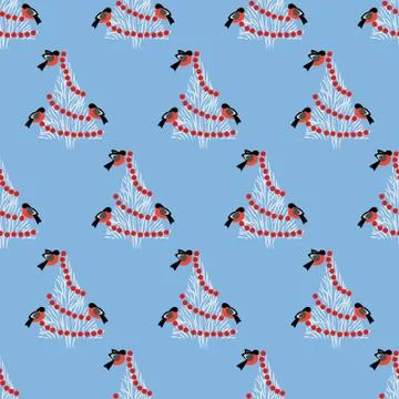 Christmas tree and birds pattern Stock Illustration