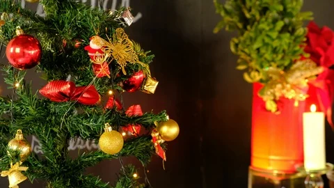 Christmas tree and blink light christmas and light candle Stock Footage 99534869