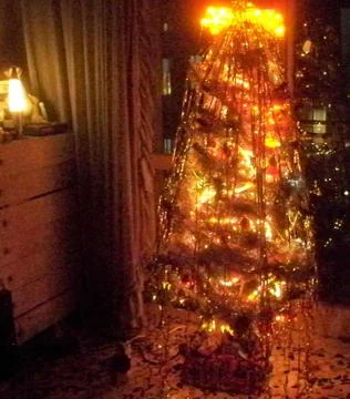 Christmas tree and christmas lamp Stock Photos