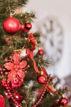 Christmas tree and clock Stock Photos