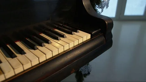 Christmas tree and decoration with piano. Stock Footage 70067341