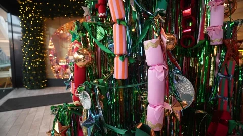 Christmas tree and decorations in St Anns Square, Manchester, England Stock Footage 293510567
