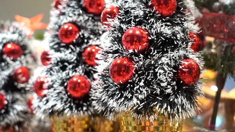 Christmas tree and decorative object with red ball, slow motion Stock Footage 119911472