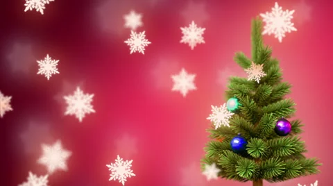Christmas tree and falling snowflakes Stock Footage 33253535