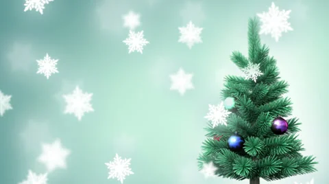 Christmas tree and falling snowflakes Stock Footage 33253608