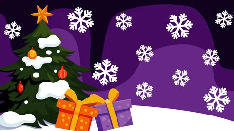 Christmas Tree and Falling Snowflakes with Gift Boxes  Festive Holiday Scene Video stock 331832230