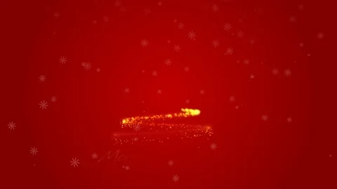 Christmas tree and fireworks on red background, animated merry christmas writing Stock Footage 100413653