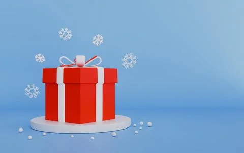 Christmas tree and gift box on blue background Stock Illustration
