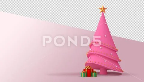 Christmas tree and gift box 3d rendering. PSD Template