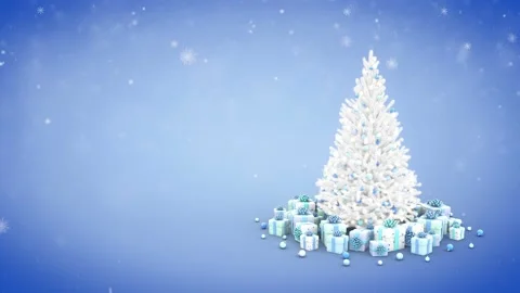 Christmas tree and gift boxes with falling snowflakes Stock Footage 142059186