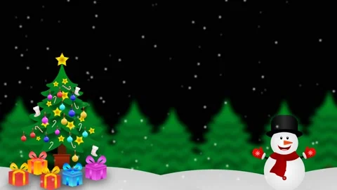 Christmas tree and gift boxes isolated on white snow fall and snow men Stock Footage 222938966