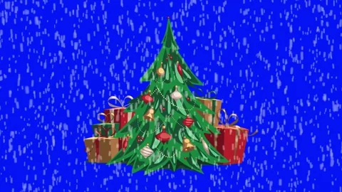 Christmas tree and gift boxes with snowfall on blue background Stock Footage 320791384
