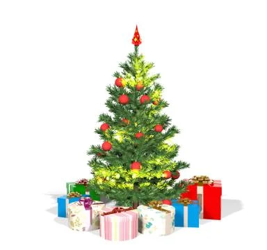 Christmas tree and gift boxes on white background Stock Illustration