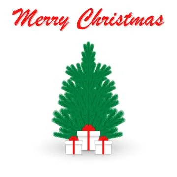Christmas tree and gift boxes. Minimalistic design Christmas card. Vector ill Stock Illustration