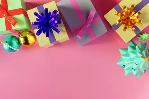 Christmas tree and gift boxes with shiny ball with empty space. Stock Illustration