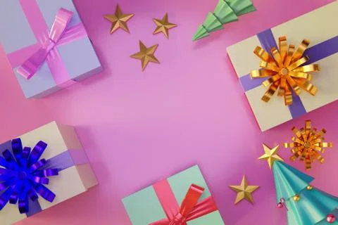 Christmas tree and gift boxes with shiny ball with empty space. Stock Illustration