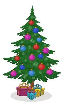 Christmas Tree and Gift Boxes Stock Illustration