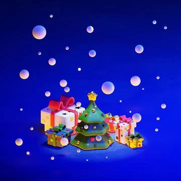 Christmas tree and gift boxes under snow clay illustration Stock Illustration
