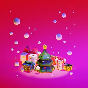 Christmas tree and gift boxes clay illustration Stock Illustration