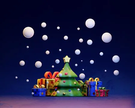 Christmas tree and gift boxes under snow clay illustration Stock Illustration