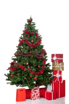 Christmas tree and gift boxes Stock Photos