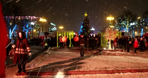 Christmas tree and light installations are installed in the center of Moscow Stock Footage 67394201