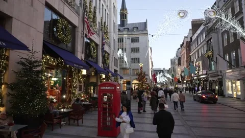 Christmas tree and lights, Old Bond Street, Westminster, London, England Stock Footage 195718673