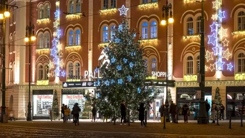 Christmas tree and lights timelapse in Prague Czech Republic Stock Footage 143968785