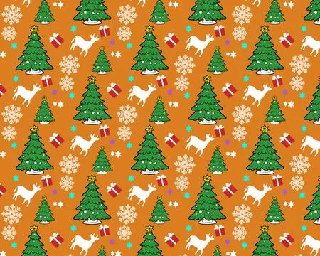 Christmas Tree and Reindeer Pattern Background Stock Illustration