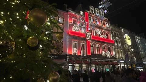 Christmas tree and shops on Old Bond Street, Westminster, London, England Stock Footage 223382670