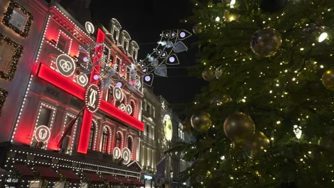 Christmas tree and shops on Old Bond Street, Westminster, London, England Stock Footage 223397498
