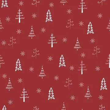 Christmas tree and snowflake vector seamless, repeat pattern. White and red. Stock-Illustration