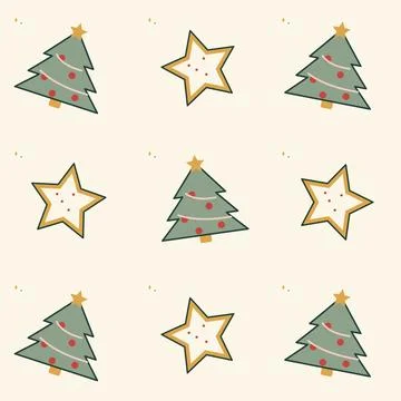Christmas tree and star cookie seamless pattern. Periodic seamless square til Stock Illustration