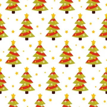 Christmas tree and star pattern on white background Stock Illustration