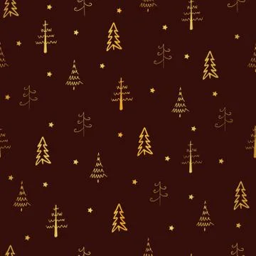 Christmas tree and star vector seamless, repeat pattern. Gold and red pattern. 스톡 일러스트