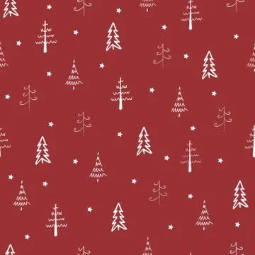 Christmas tree and star vector seamless, repeat pattern. White tree and star. Illustrazione stock