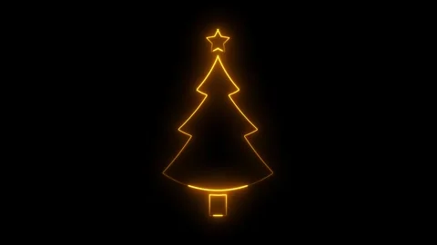 Christmas tree animated glowing gold neon outline with shining star loop on.. 스톡 동영상 344205402