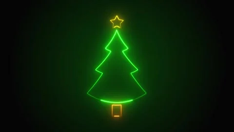 Christmas tree animated glowing green neon outline with yellow star loop on.. 스톡 동영상 344205468